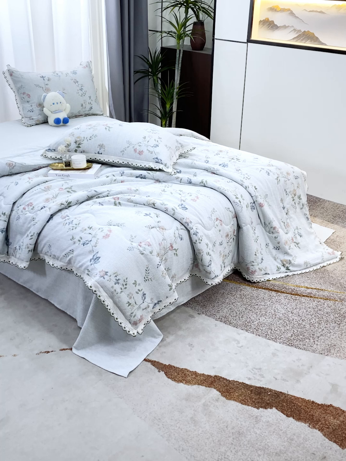 91家纺网 家纺一手货源 找家纺 恋之语 2026新款爆款花边色织水洗棉夏被夏凉被空调被四件套 春日花蔓