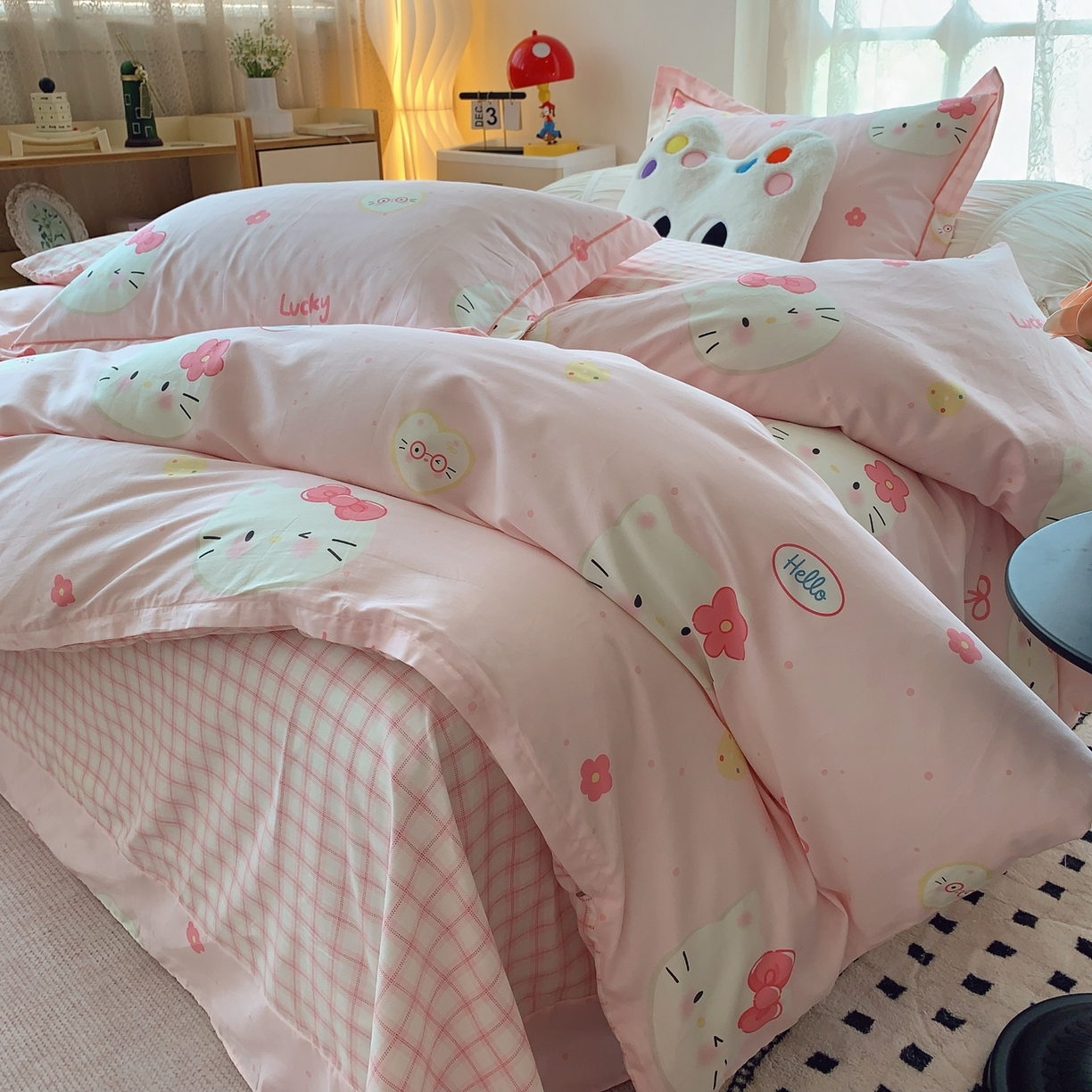 91家纺网 家纺一手货源 找家纺 莱豫家纺 2025新款全棉纯棉小清新印花四件套-第二波 小猫咪