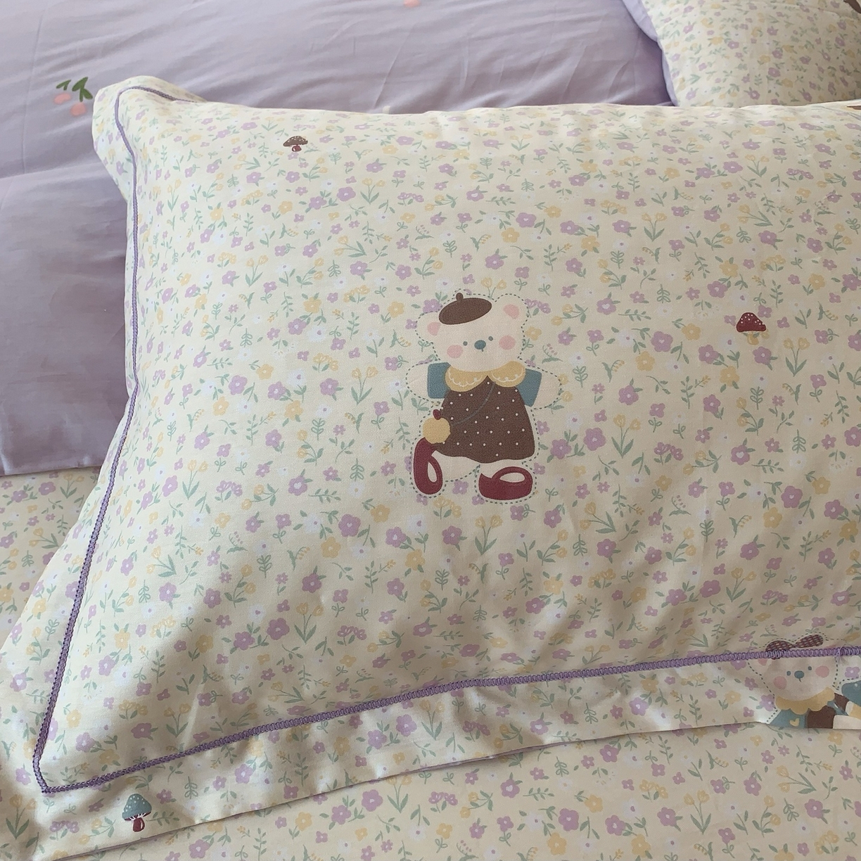 91家纺网 家纺一手货源 找家纺 莱豫家纺 2025新款全棉纯棉小清新印花四件套-第二波 小花熊