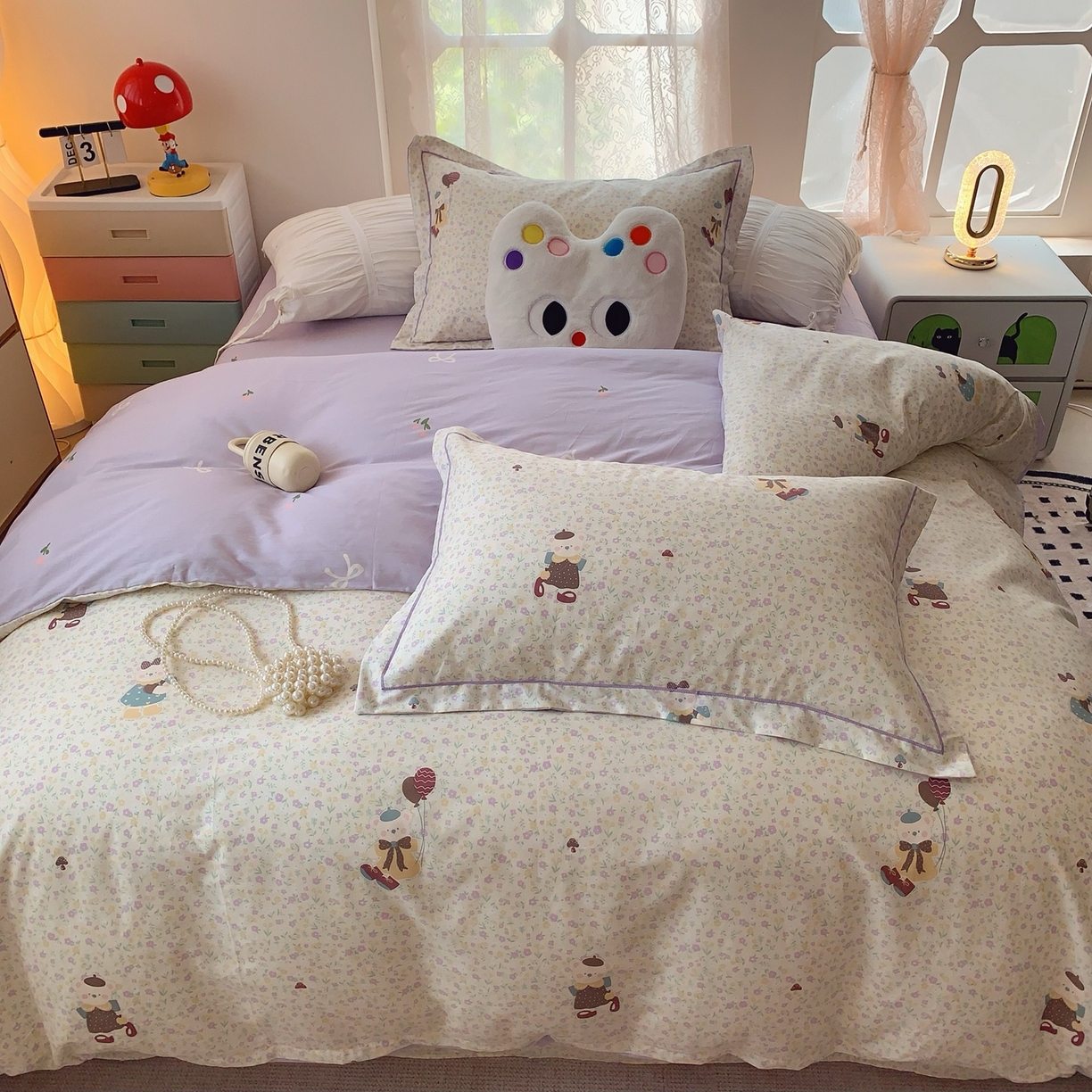 91家纺网 家纺一手货源 找家纺 莱豫家纺 2025新款全棉纯棉小清新印花四件套-第二波 小花熊