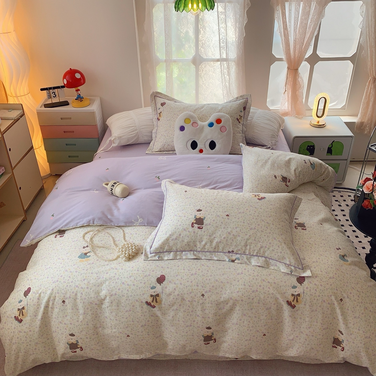 91家纺网 家纺一手货源 找家纺 莱豫家纺 2025新款全棉纯棉小清新印花四件套-第二波 小花熊