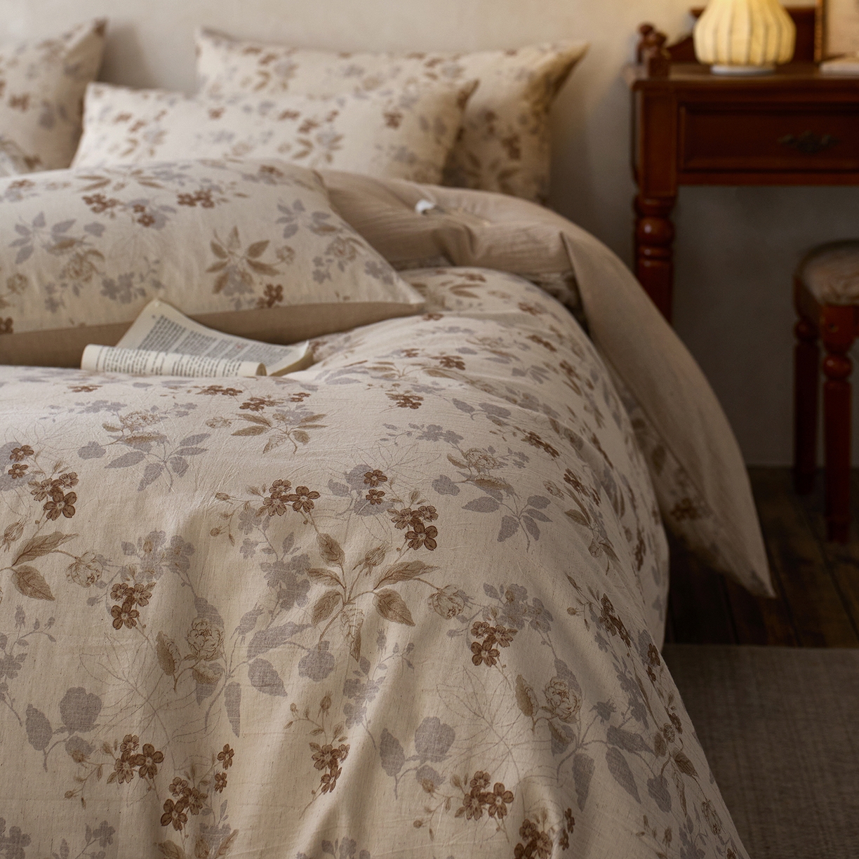 91家纺网 家纺一手货源 找家纺 （总）千朵森 2026新款复古全棉棉麻碎花四件套