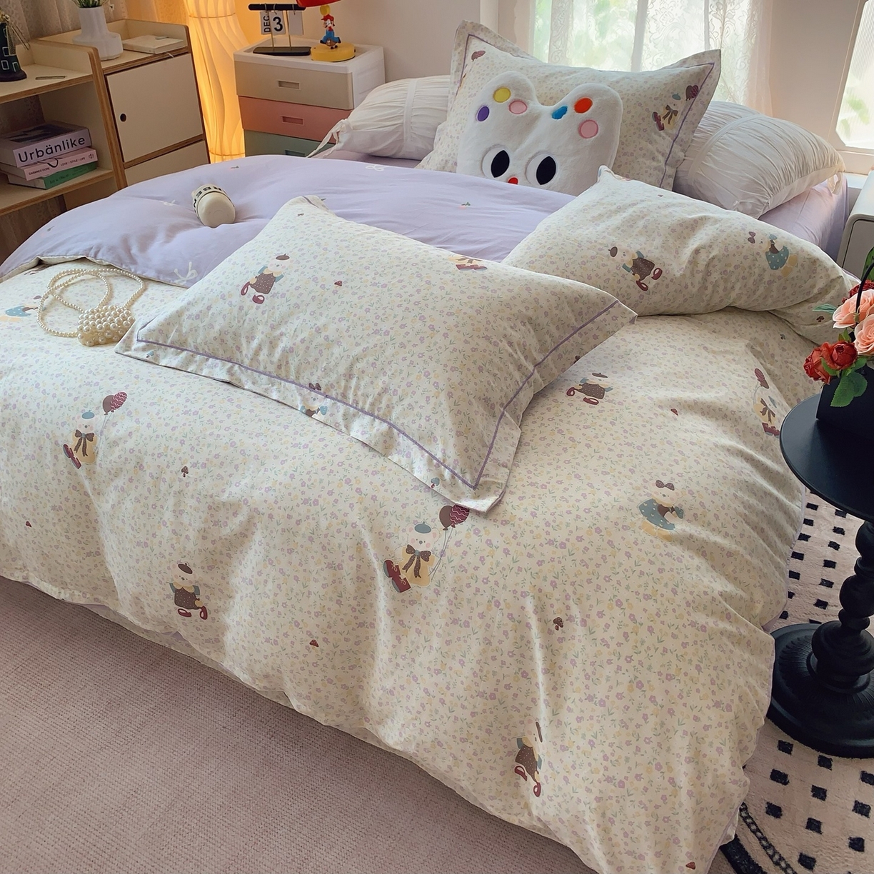 91家纺网 家纺一手货源 找家纺 莱豫家纺 2025新款全棉纯棉小清新印花四件套-第二波 小花熊