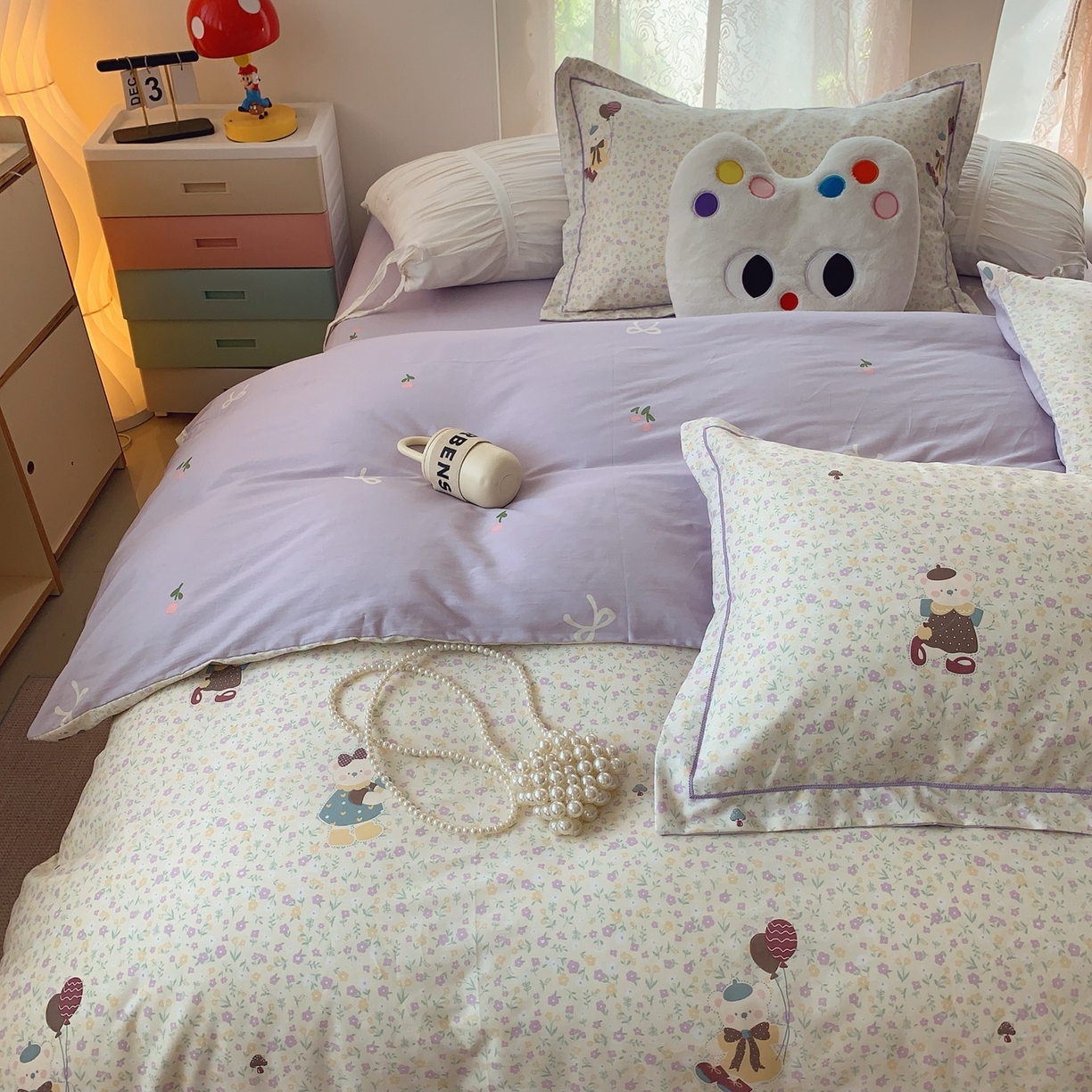 91家纺网 家纺一手货源 找家纺 莱豫家纺 2025新款全棉纯棉小清新印花四件套-第二波 小花熊