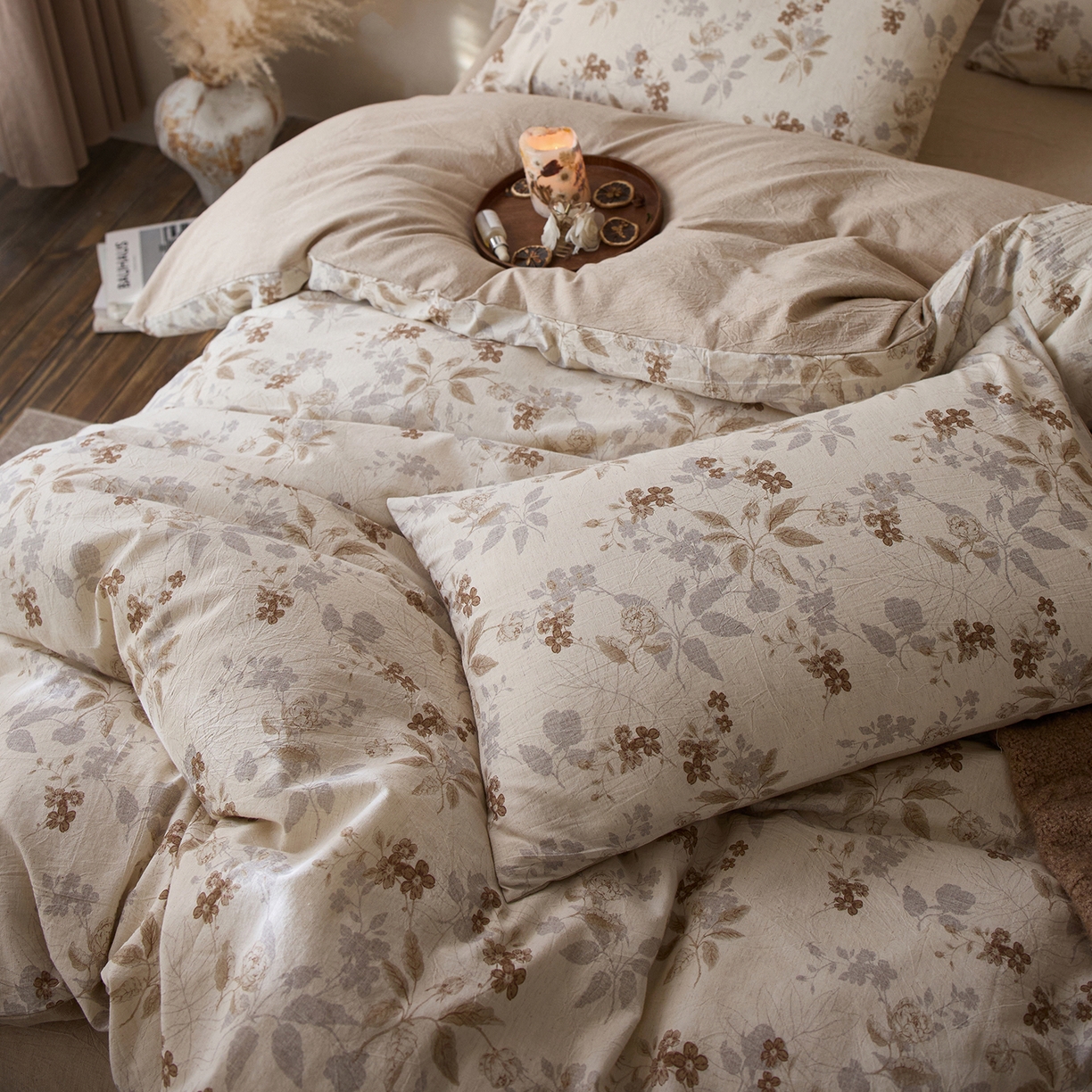 91家纺网 家纺一手货源 找家纺 千朵森 2026新款复古全棉棉麻碎花四件套 花间小憩