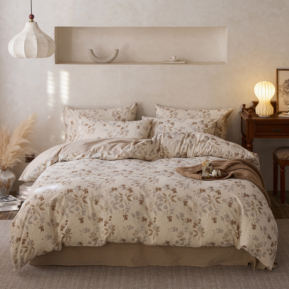 91家纺网 家纺一手货源 找家纺 千朵森 2026新款复古全棉棉麻碎花四件套 花间小憩