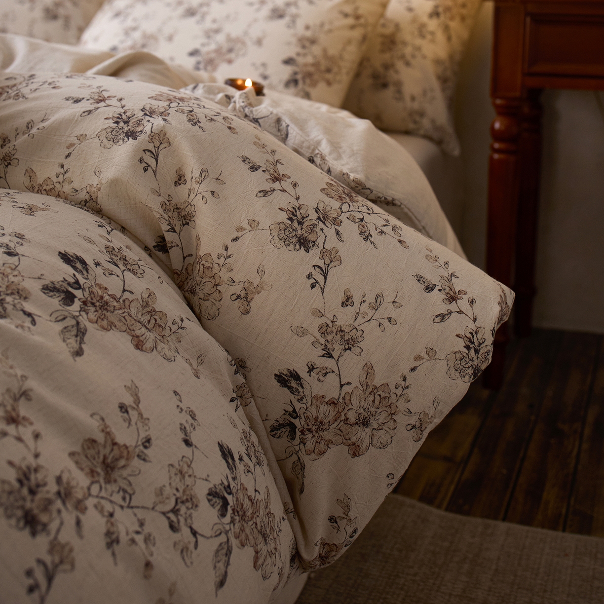 91家纺网 家纺一手货源 找家纺 千朵森 2026新款复古全棉棉麻碎花四件套 织野寻芳