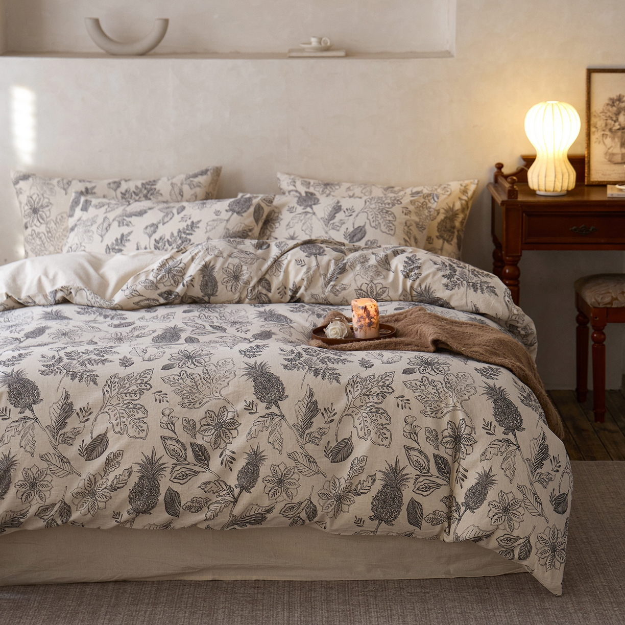 91家纺网 家纺一手货源 找家纺 千朵森 2026新款复古全棉棉麻碎花四件套 栖云果梦