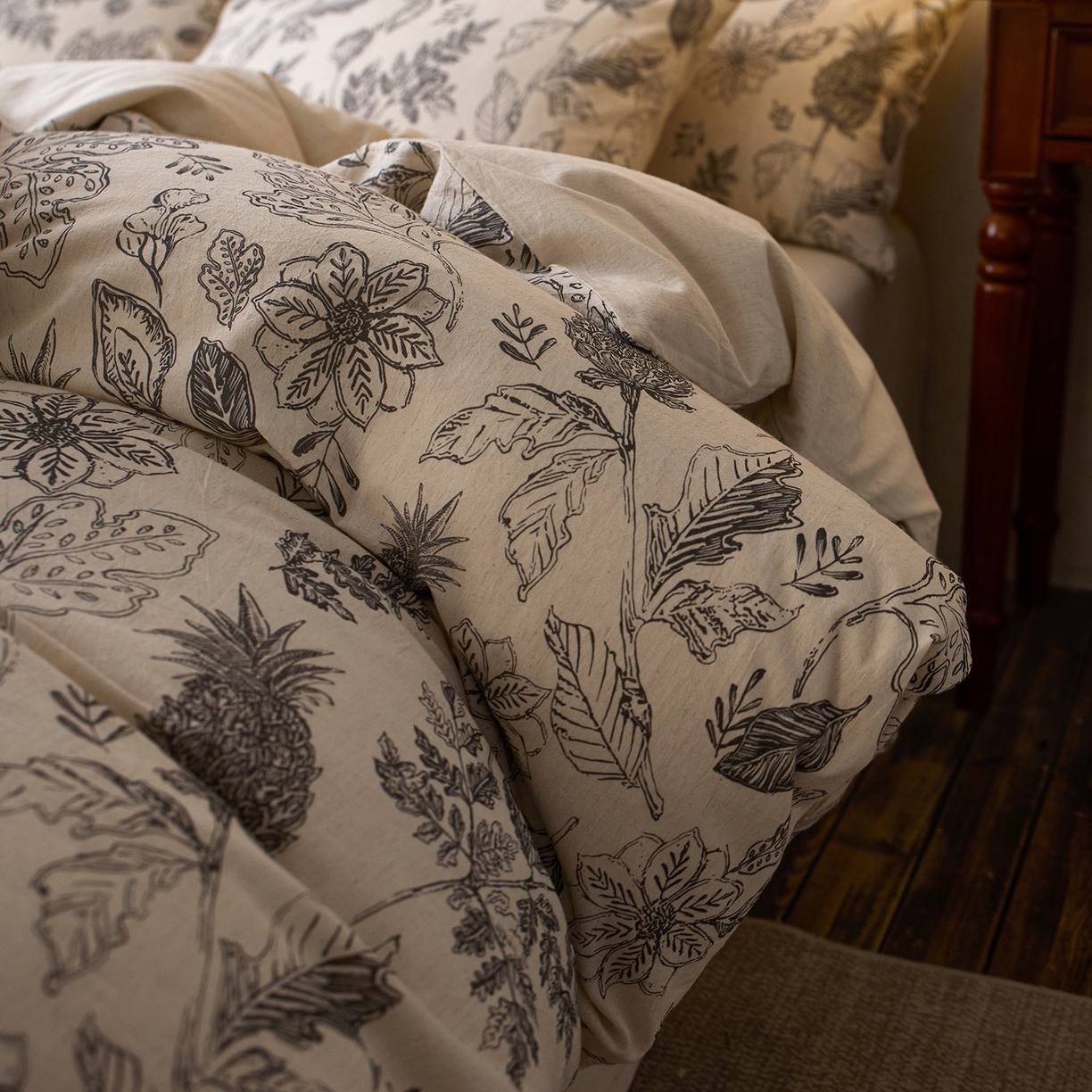 91家纺网 家纺一手货源 找家纺 千朵森 2026新款复古全棉棉麻碎花四件套 栖云果梦