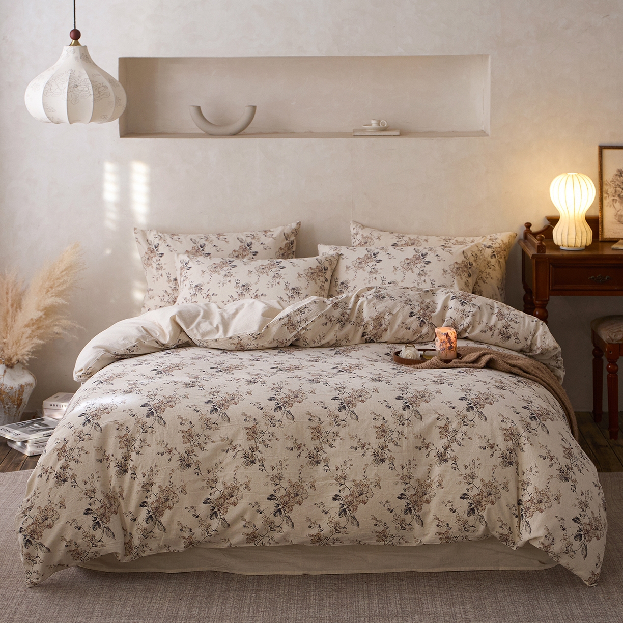 91家纺网 家纺一手货源 找家纺 千朵森 2026新款复古全棉棉麻碎花四件套 织野寻芳