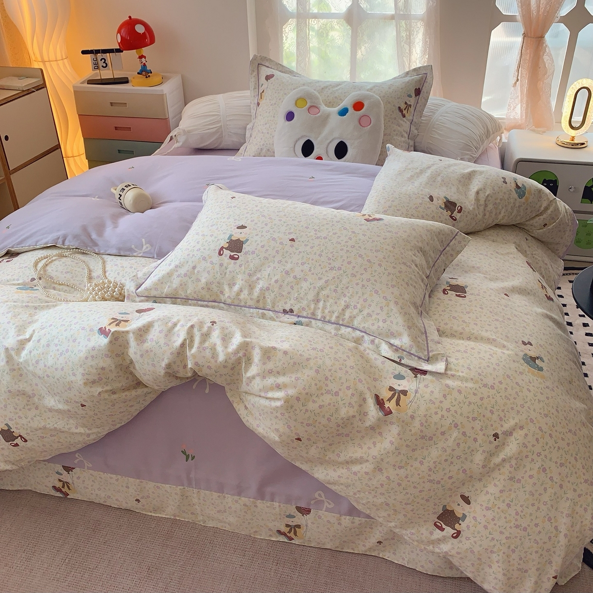 91家纺网 家纺一手货源 找家纺 莱豫家纺 2025新款全棉纯棉小清新印花四件套-第二波 小花熊