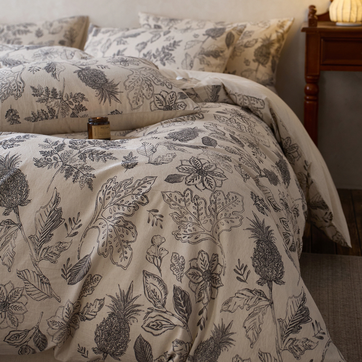 91家纺网 家纺一手货源 找家纺 千朵森 2026新款复古全棉棉麻碎花四件套 栖云果梦