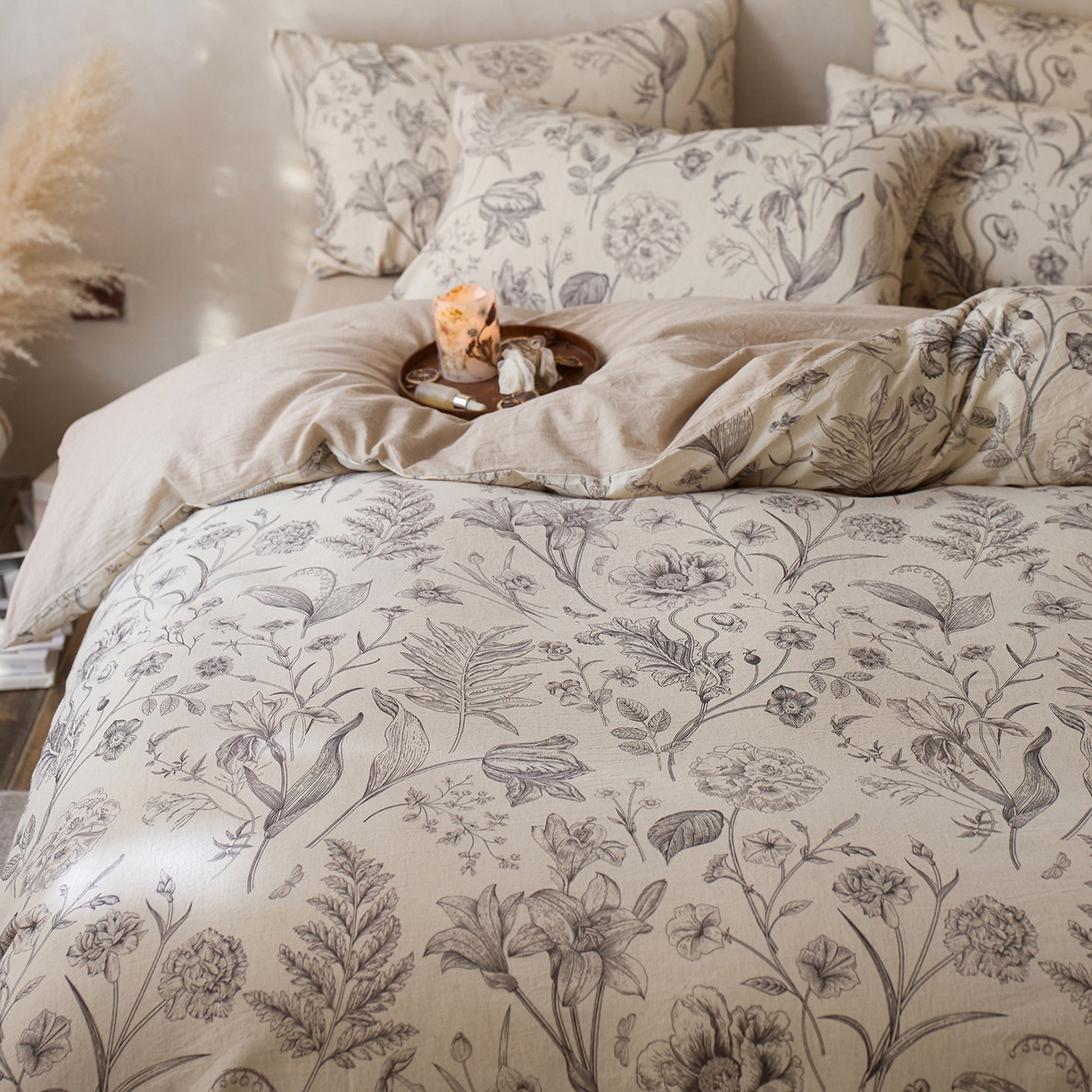 91家纺网 家纺一手货源 找家纺 千朵森 2026新款复古全棉棉麻碎花四件套 素栖花影