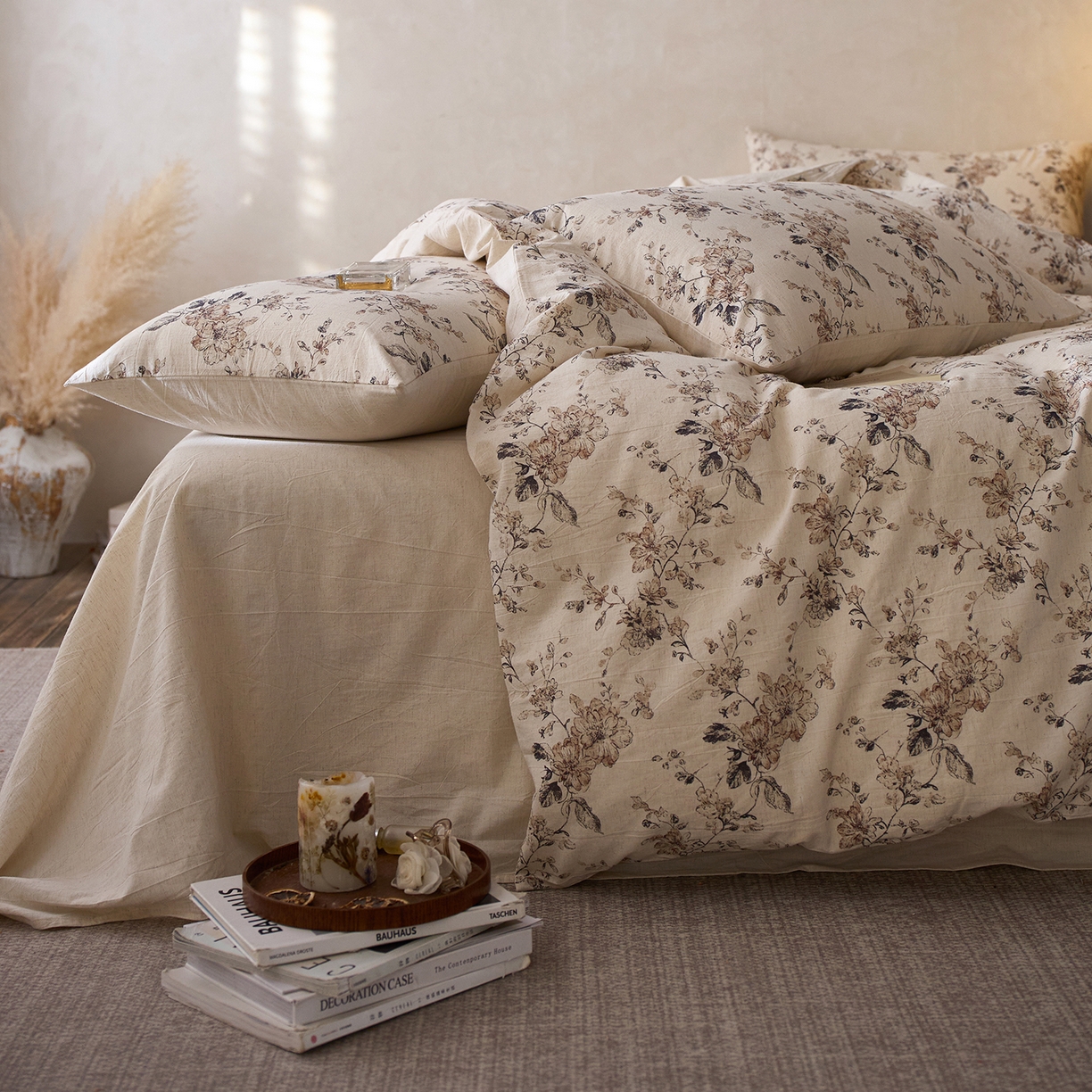 91家纺网 家纺一手货源 找家纺 千朵森 2026新款复古全棉棉麻碎花四件套 织野寻芳