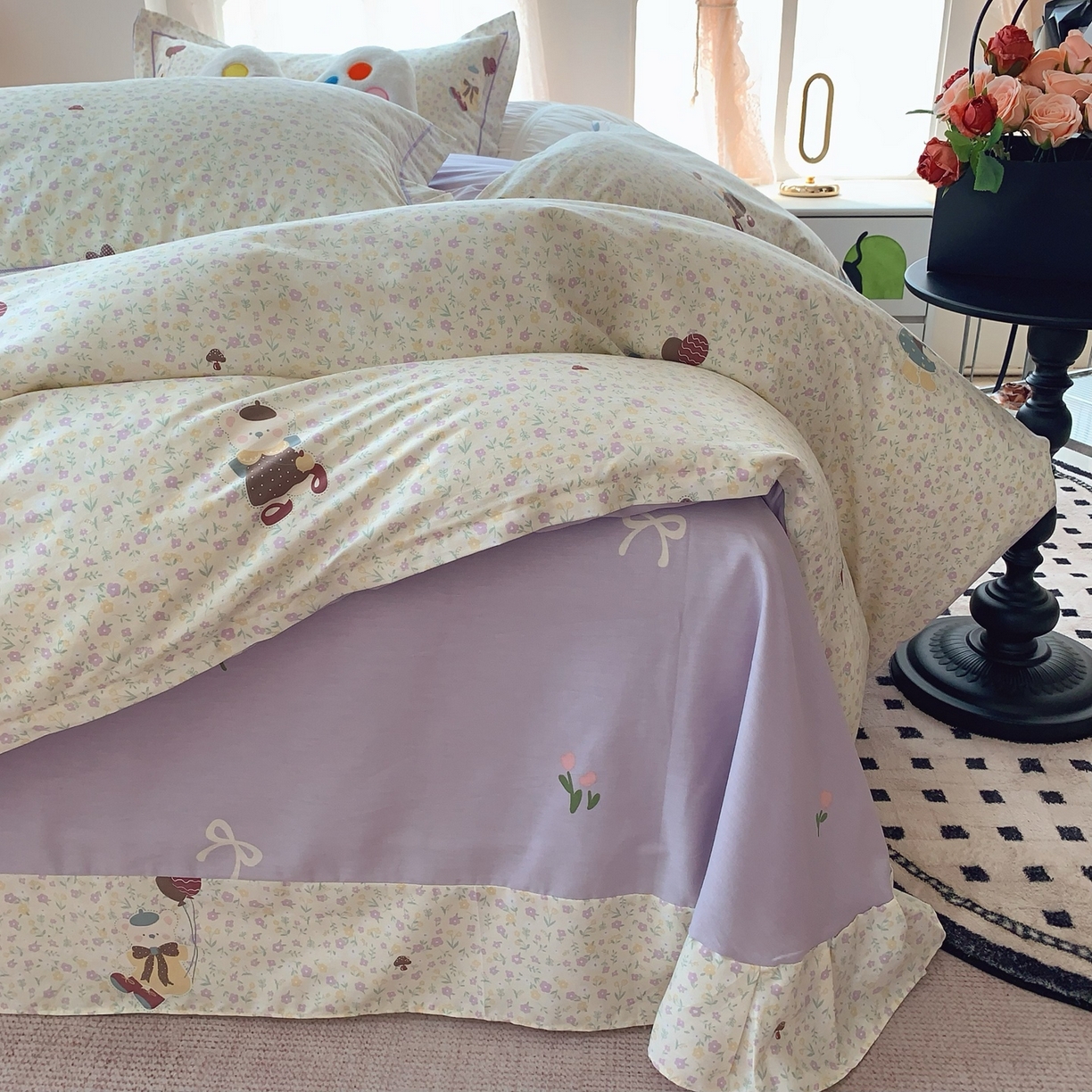 91家纺网 家纺一手货源 找家纺 莱豫家纺 2025新款全棉纯棉小清新印花四件套-第二波 小花熊