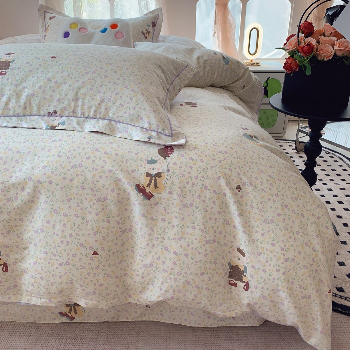 91家纺网 家纺一手货源 找家纺 莱豫家纺 2025新款全棉纯棉小清新印花四件套-第二波 小花熊