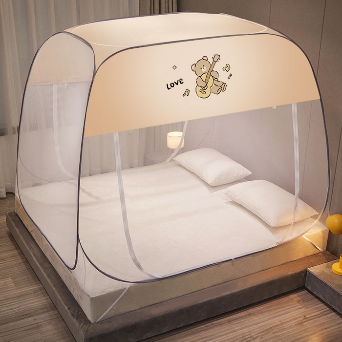 91家纺网 家纺一手货源 找家纺 豪梦园蚊帐工厂店 2026新款布艺防尘顶款方顶蚊帐 吉它熊防尘顶款