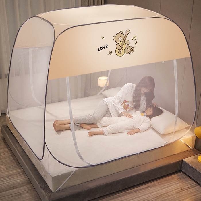 91家纺网 家纺一手货源 找家纺 豪梦园蚊帐工厂店 2026新款布艺防尘顶款方顶蚊帐 吉它熊防尘顶款