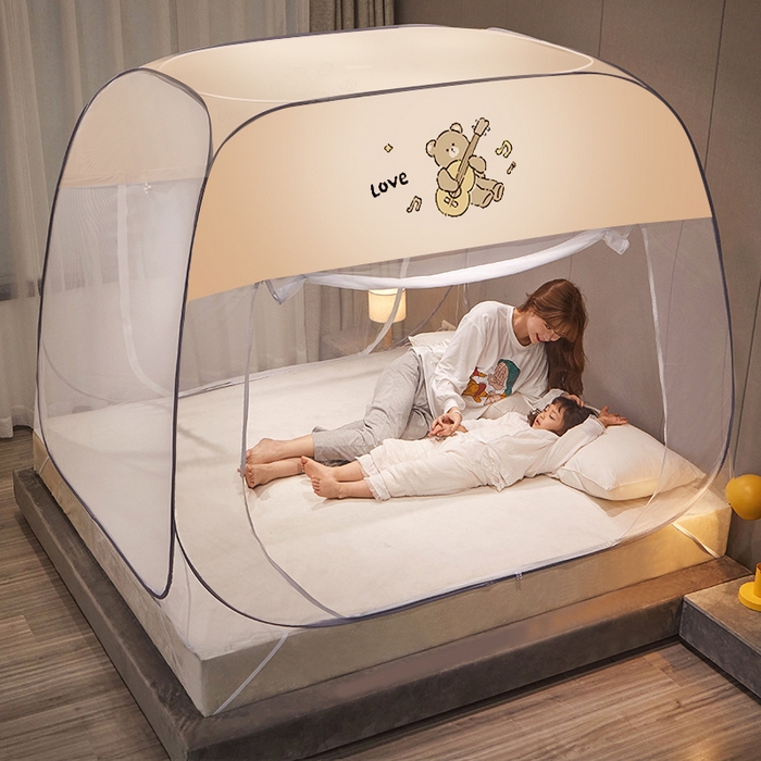 91家纺网 家纺一手货源 找家纺 豪梦园蚊帐工厂店 2026新款布艺防尘顶款方顶蚊帐 吉它熊防尘顶款