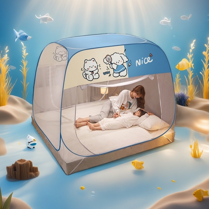 91家纺网 家纺一手货源 找家纺 豪梦园蚊帐工厂店 2026新款布艺防尘顶款方顶蚊帐 运动狗狗防尘顶款