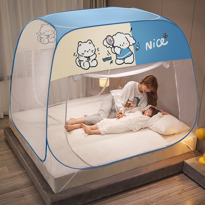 91家纺网 家纺一手货源 找家纺 豪梦园蚊帐工厂店 2026新款布艺防尘顶款方顶蚊帐 运动狗狗防尘顶款