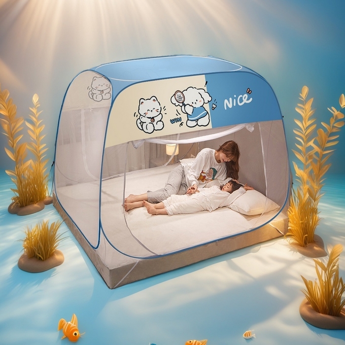 91家纺网 家纺一手货源 找家纺 豪梦园蚊帐工厂店 2026新款布艺防尘顶款方顶蚊帐 运动狗狗防尘顶款