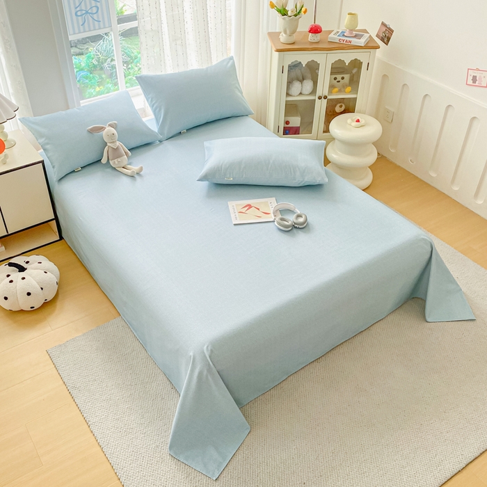 91家纺网 家纺一手货源 找家纺 首爱家纺 2026春夏新款100%全棉纯棉老粗布床单凉席席子 蓝调