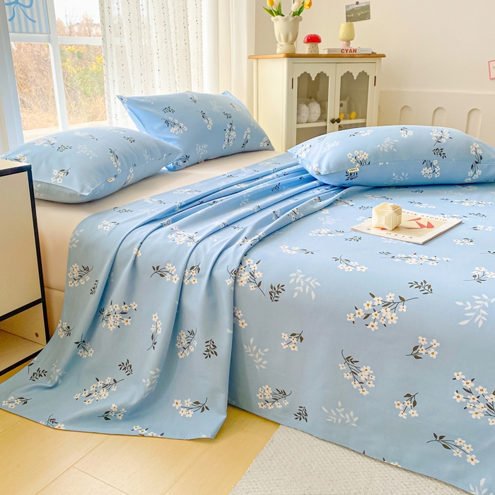 91家纺网 家纺一手货源 找家纺 首爱家纺 2026春夏新款100%全棉纯棉老粗布床单凉席席子 蓝樱