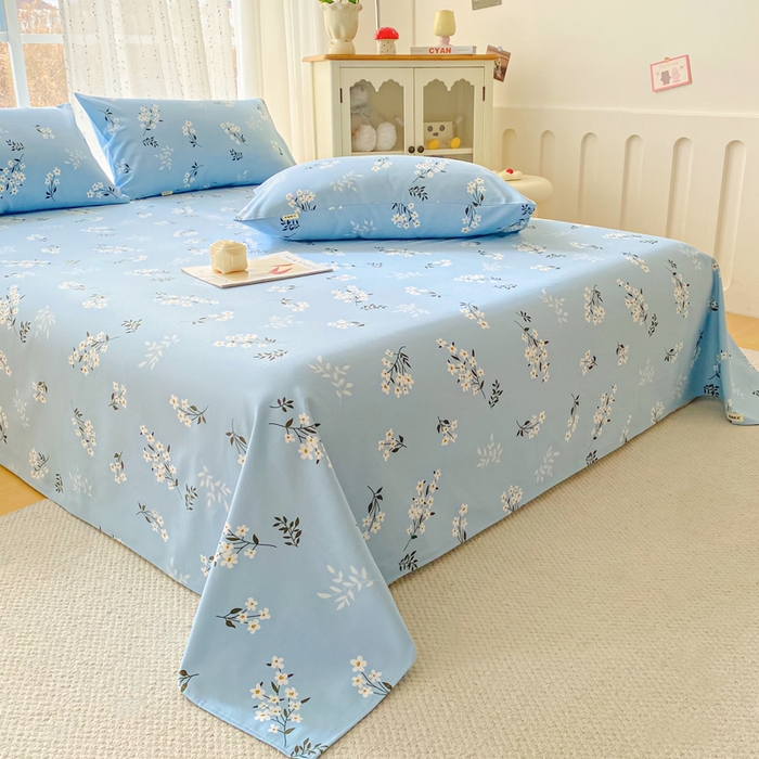 91家纺网 家纺一手货源 找家纺 首爱家纺 2026春夏新款100%全棉纯棉老粗布床单凉席席子 蓝樱