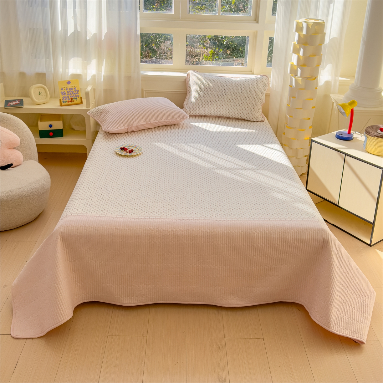 91家纺网 家纺一手货源 找家纺 （总）奥裕家纺 2026春夏新款双层纱床盖三件套