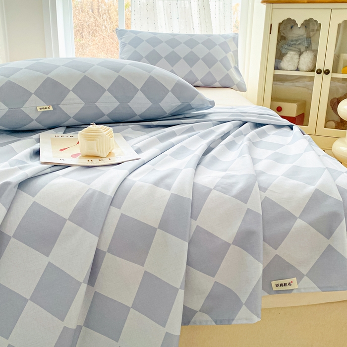 91家纺网 家纺一手货源 找家纺 首爱家纺 2026春夏新款100%全棉纯棉老粗布床单凉席席子 浅菱