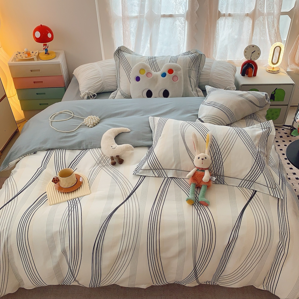 91家纺网 家纺一手货源 找家纺 莱豫家纺 2025新款全棉纯棉小清新印花四件套-第二波 莱茵河灰