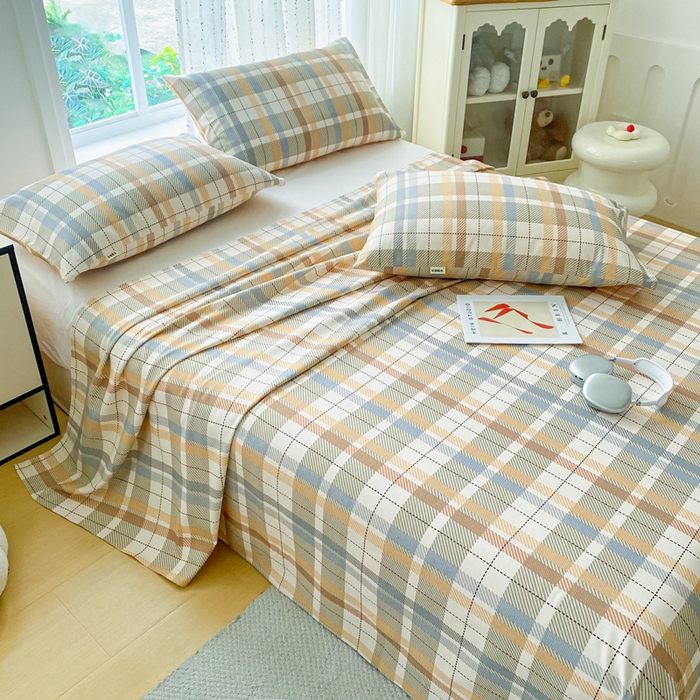 91家纺网 家纺一手货源 找家纺 首爱家纺 2026春夏新款100%全棉纯棉老粗布床单凉席席子 浅棕