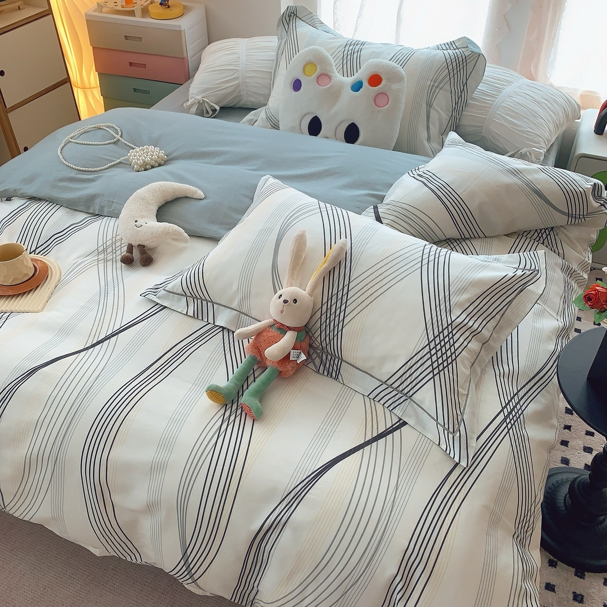 91家纺网 家纺一手货源 找家纺 莱豫家纺 2025新款全棉纯棉小清新印花四件套-第二波 莱茵河灰