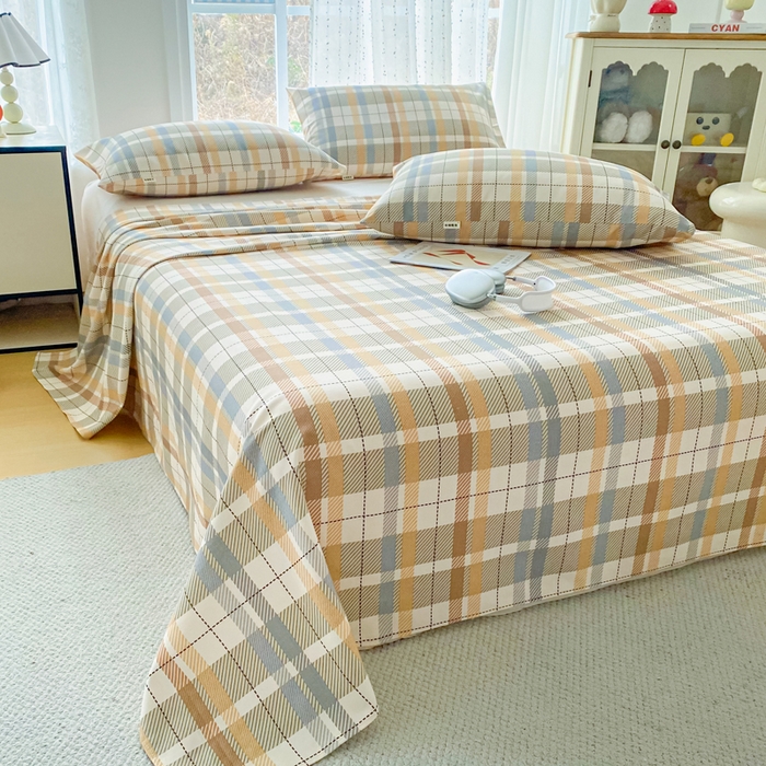 91家纺网 家纺一手货源 找家纺 首爱家纺 2026春夏新款100%全棉纯棉老粗布床单凉席席子 浅棕