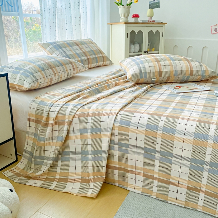 91家纺网 家纺一手货源 找家纺 首爱家纺 2026春夏新款100%全棉纯棉老粗布床单凉席席子 浅棕