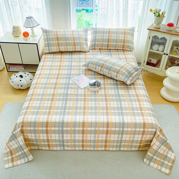 91家纺网 家纺一手货源 找家纺 首爱家纺 2026春夏新款100%全棉纯棉老粗布床单凉席席子 浅棕