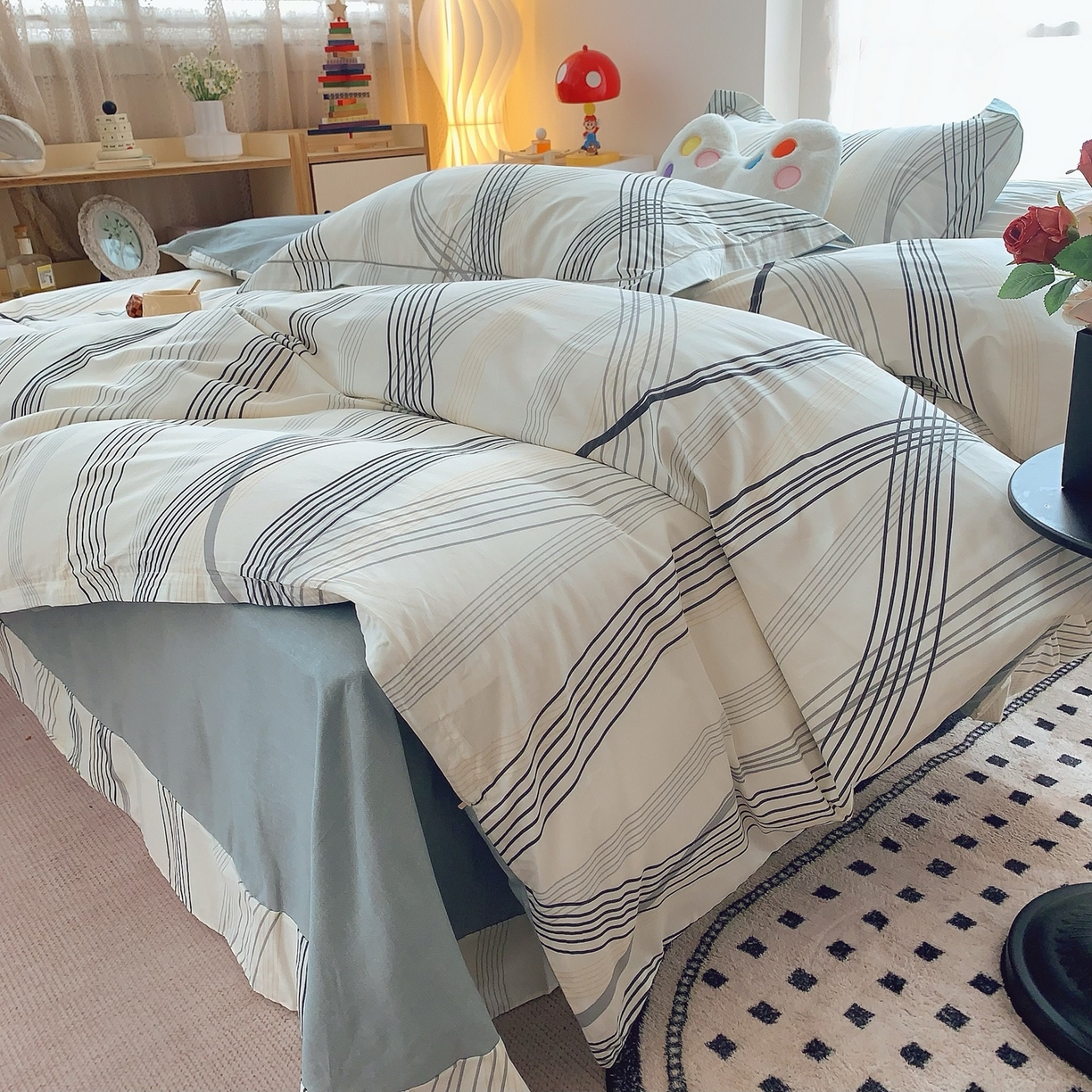 91家纺网 家纺一手货源 找家纺 莱豫家纺 2025新款全棉纯棉小清新印花四件套-第二波 莱茵河灰