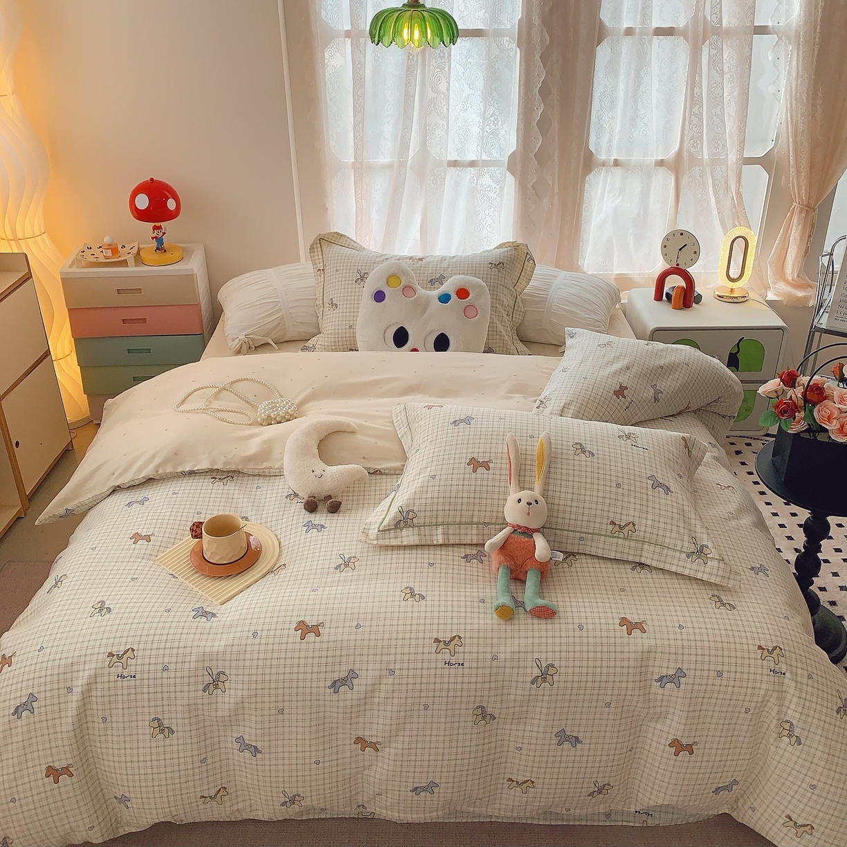 91家纺网 家纺一手货源 找家纺 莱豫家纺 2025新款全棉纯棉小清新印花四件套-第二波 快乐小马