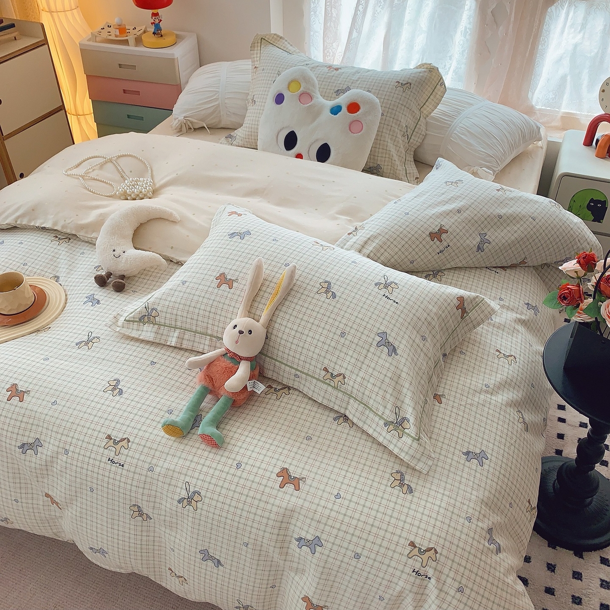 91家纺网 家纺一手货源 找家纺 莱豫家纺 2025新款全棉纯棉小清新印花四件套-第二波 快乐小马