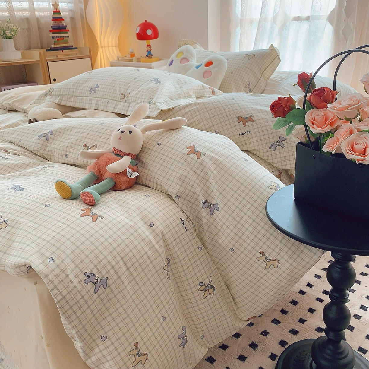 91家纺网 家纺一手货源 找家纺 莱豫家纺 2025新款全棉纯棉小清新印花四件套-第二波 快乐小马