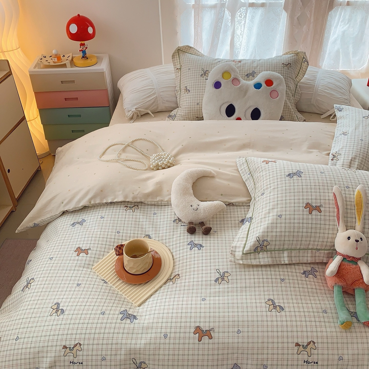 91家纺网 家纺一手货源 找家纺 莱豫家纺 2025新款全棉纯棉小清新印花四件套-第二波 快乐小马