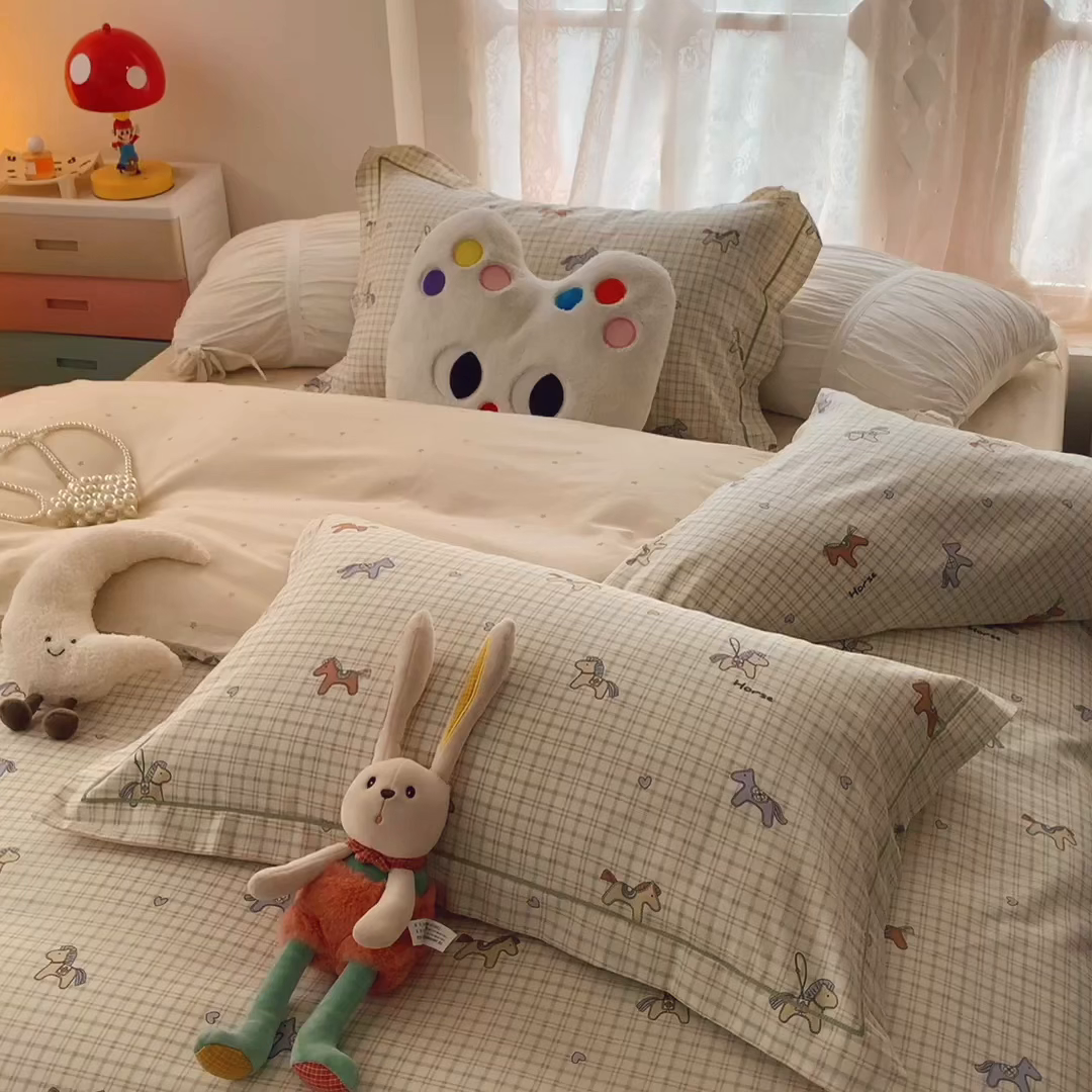 91家纺网 家纺一手货源 找家纺 莱豫家纺 2025新款全棉纯棉小清新印花四件套-第二波 快乐小马