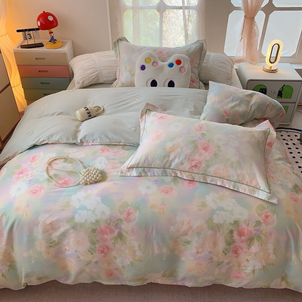 91家纺网 家纺一手货源 找家纺 莱豫家纺 2025新款全棉纯棉小清新印花四件套-第二波 花影