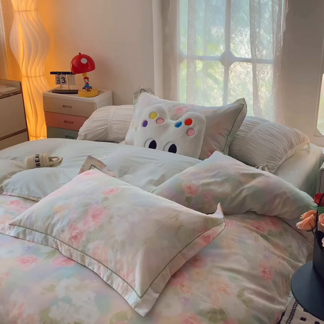 91家纺网 家纺一手货源 找家纺 莱豫家纺 2025新款全棉纯棉小清新印花四件套-第二波 花影