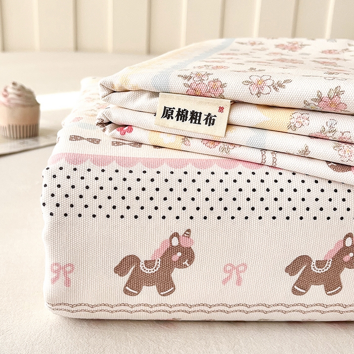 91家纺网 家纺一手货源 找家纺 首爱家纺 2026春夏新款100%全棉纯棉老粗布床单凉席席子 小红马