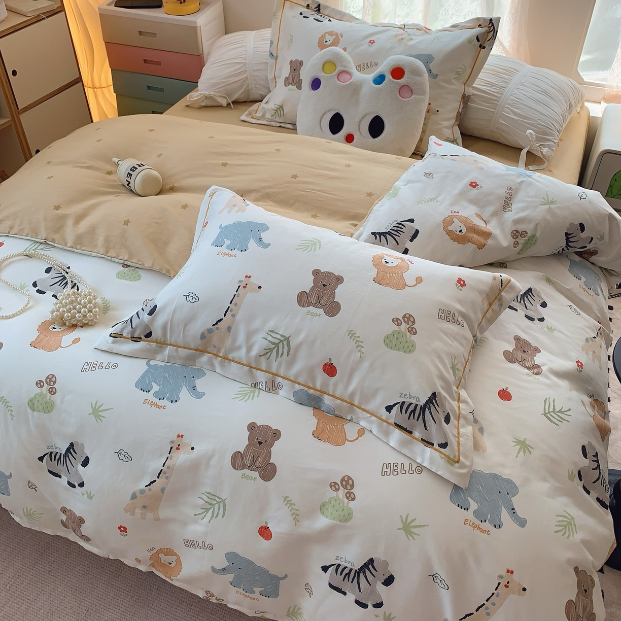 91家纺网 家纺一手货源 找家纺 莱豫家纺 2025新款全棉纯棉小清新印花四件套-第二波 动物园