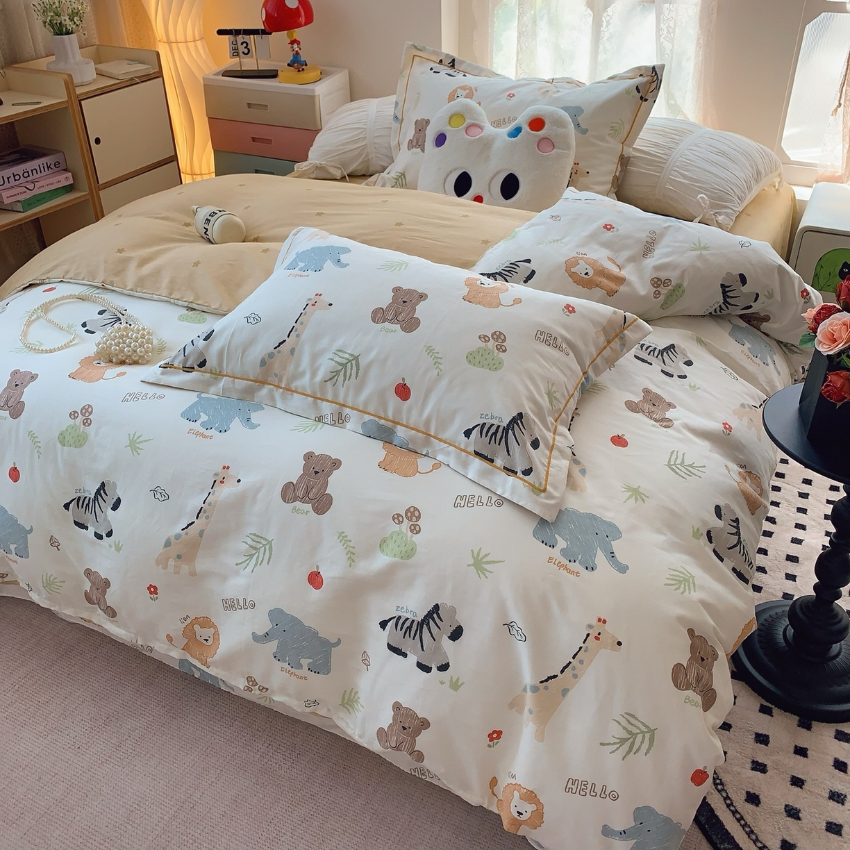 91家纺网 家纺一手货源 找家纺 莱豫家纺 2025新款全棉纯棉小清新印花四件套-第二波 动物园