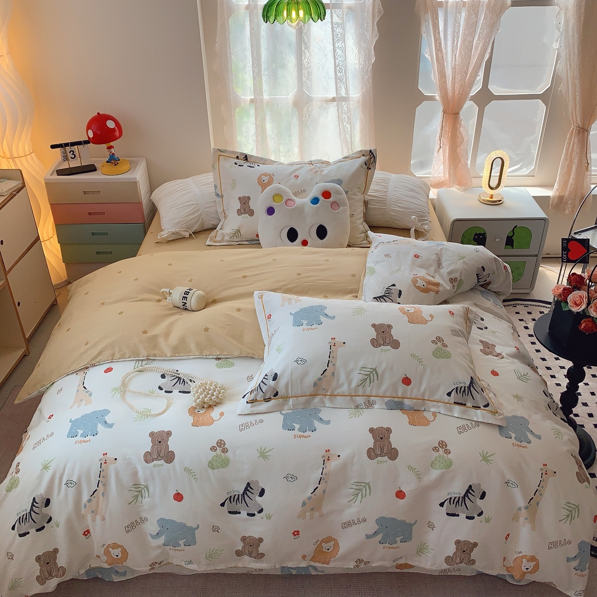 91家纺网 家纺一手货源 找家纺 莱豫家纺 2025新款全棉纯棉小清新印花四件套-第二波 动物园