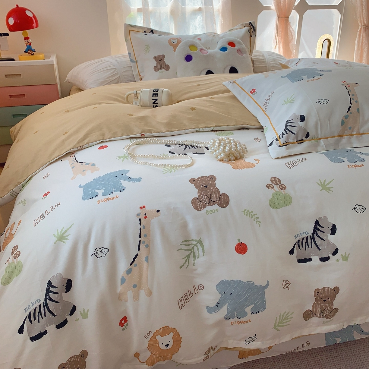 91家纺网 家纺一手货源 找家纺 莱豫家纺 2025新款全棉纯棉小清新印花四件套-第二波 动物园